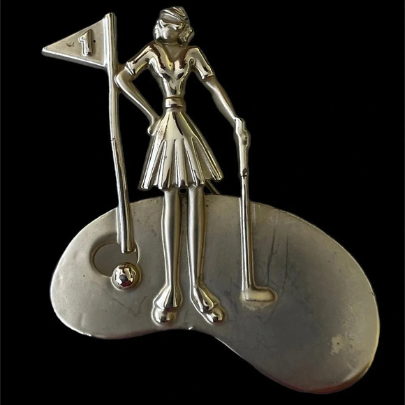 AJC Female Golfer Brooch Matte Shiny Vintage. - Picture 2 of 5